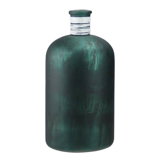10" Botanic Beauty Verdigris Glass Vase with White Raffia Band